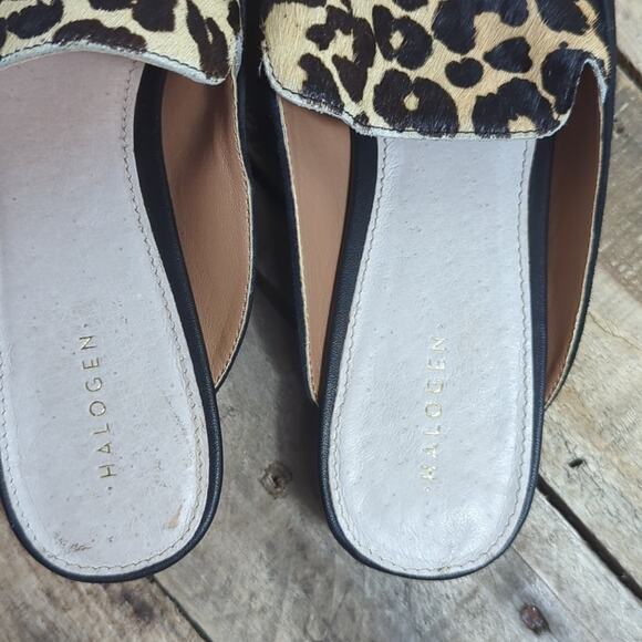 Boho Halogen Genuine Leather Leopard Printed Calf Hair Slip on Shoes - Picture 2 of 8